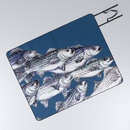Striped Bass Fish in Marine Blue Picnic Blanket