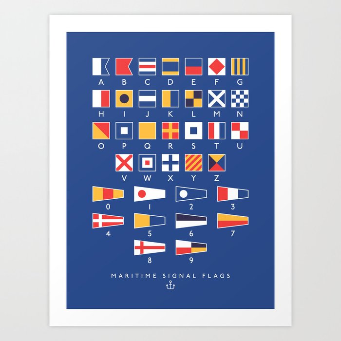 Maritime Nautical Signal Flags Chart - Navy Art Print