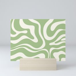 Modern Liquid Swirl Abstract Pattern in Light Sage Green and Cream Mini Art Print