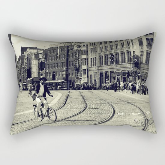 Cyclist over railway Rectangular Pillow