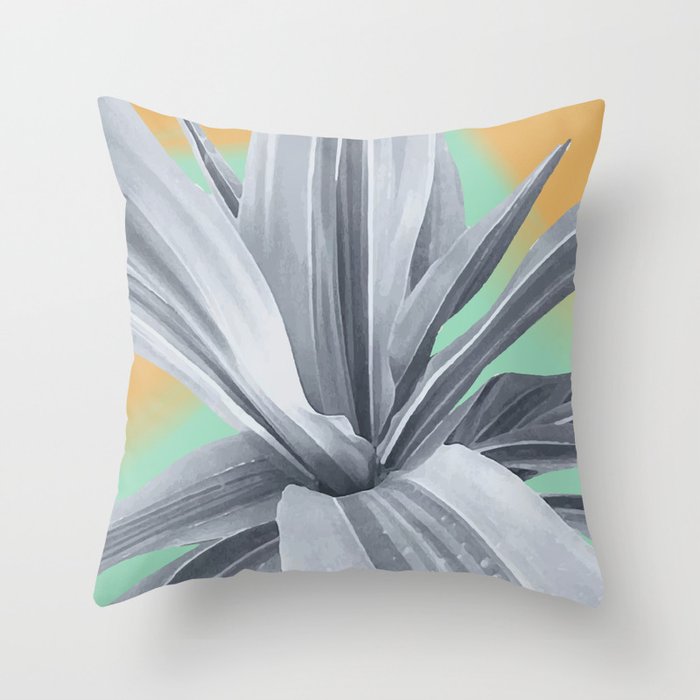 Tropical cactus leaves. green. gold. Throw Pillow
