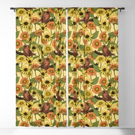 Wrens and flowers on pale yellow Blackout Curtain