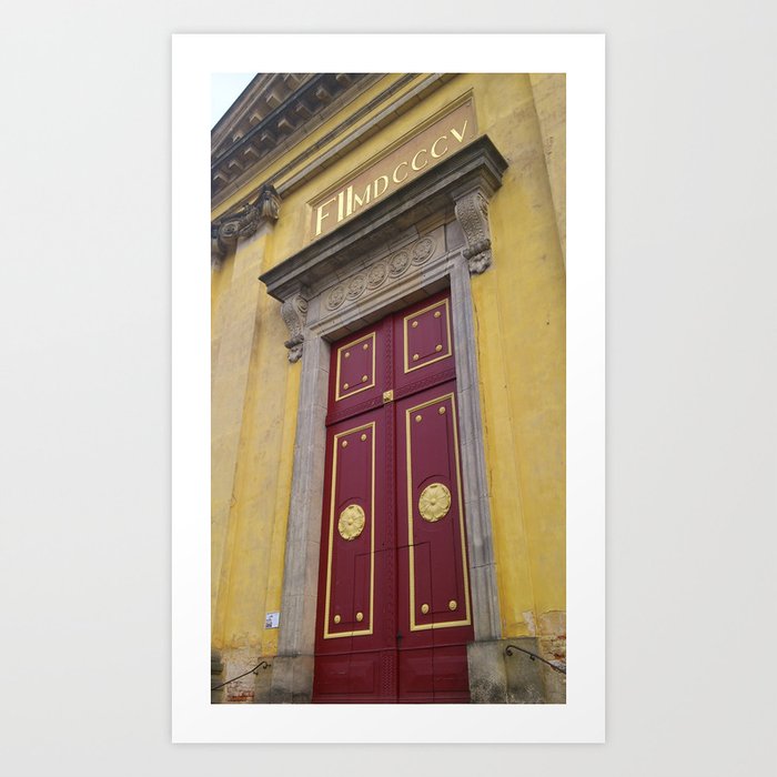 Rich burgundy with gold accents Fortress Josefov door, east Bohemia, Czech Republic color photograph art print Art Print
