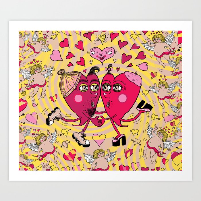 Happy Kitsch Valentine's Day! Love is in the air! Art Print by Amy Gale