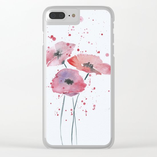 Red poppy flowers watercolor painting Clear iPhone Case