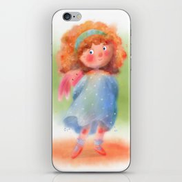 Cute watercolour little girl with rabbit iPhone Skin