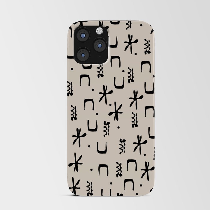 Organic Hieroglyph Abstract Pattern in Black and Almond Cream iPhone Card Case