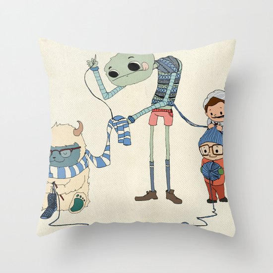 Knitting Train Throw Pillow
