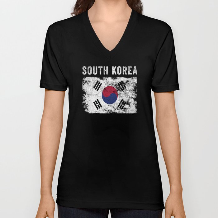 South Korea Flag Distressed V Neck T Shirt