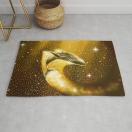 starry whale in golden space Area & Throw Rug