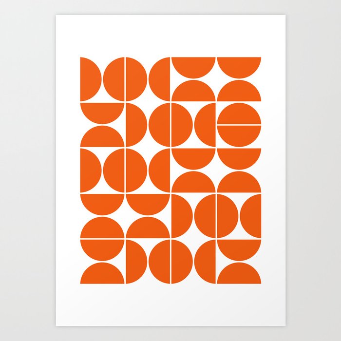 Mid Century Modern Geometric 04 Orange Art Print By