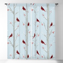 Red Cardinal Bird In The Winter Forest Blackout Curtain