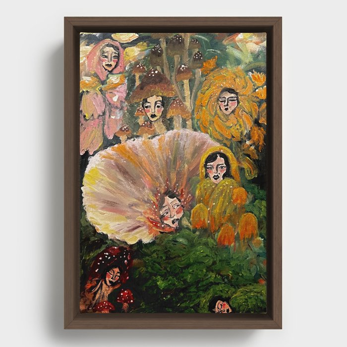 Autumn Mushroom Fairies Framed Canvas
