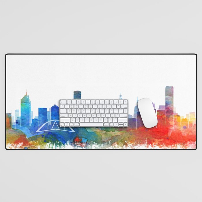 Melbourne Skyline Watercolor by Zouzounio Art Desk Mat