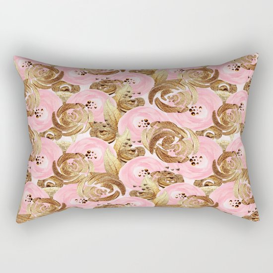 Gold Roses Rectangular Pillow