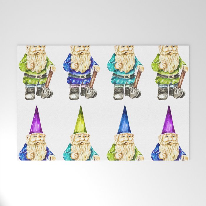 Colorful Gnome Spring Watercolor Illustration Welcome Mat By Erika