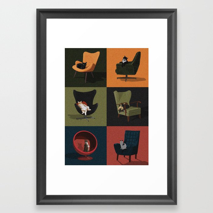 Cats on Chairs Framed Art Print