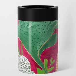 Fuchsia Pink Floral Jungle Painting Can Cooler