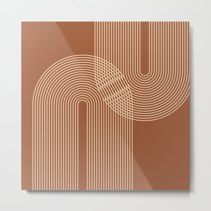 Geometric Lines in Terracotta and Beige 53 (Rainbow Abstraction) Metal Print