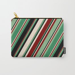 [ Thumbnail: Colorful Beige, Maroon, Dark Sea Green, Sea Green, and Black Colored Striped Pattern Carry-All Pouch ]