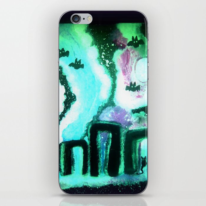 Starry Night at Stonehenge with Bats & A Black Cat iPhone Skin