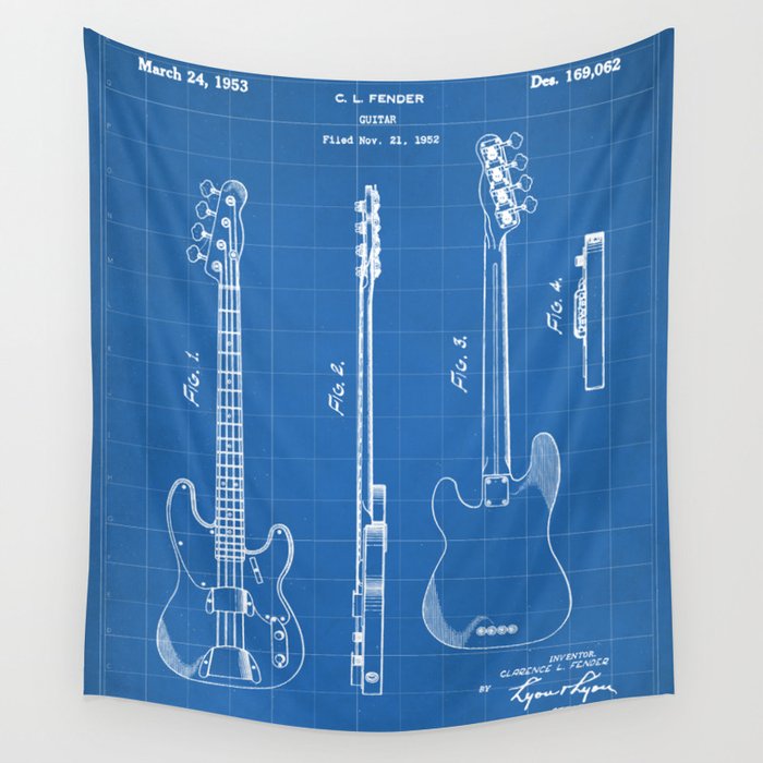 Bass Guitar Patent - Bass Guitarist Art - Blueprint Wall Tapestry