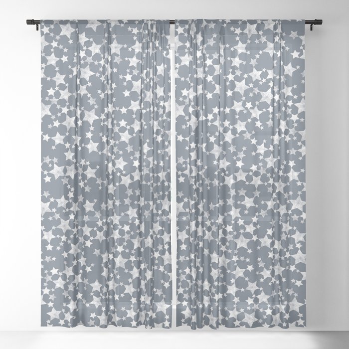 Stars Pattern Sheer Curtain, Dark Grey Curtains With White Pattern