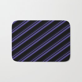 [ Thumbnail: Dark Slate Blue and Black Colored Striped Pattern Bath Mat ]