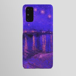 Starry Night Over the Rhone landscape painting by Vincent van Gogh in alternate midnight blue with pink stars Android Case