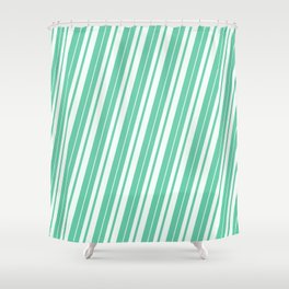 [ Thumbnail: Aquamarine and Mint Cream Colored Stripes Pattern Shower Curtain ]