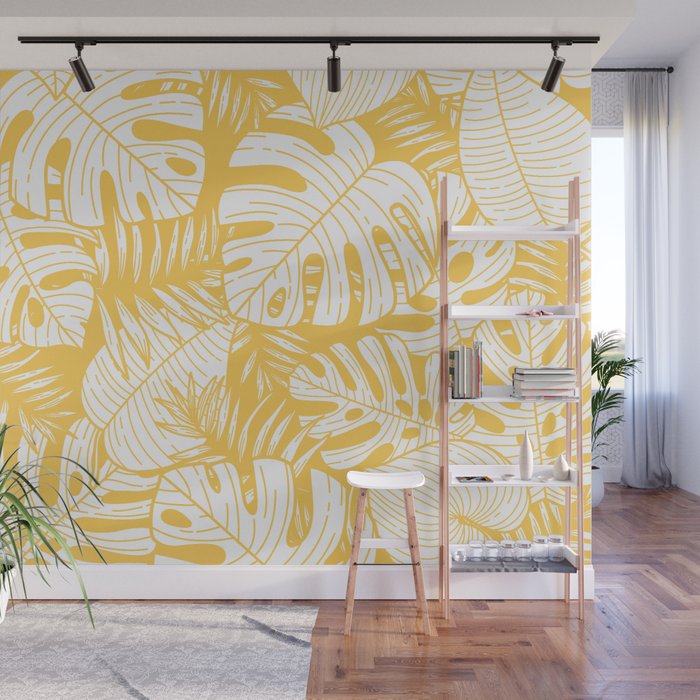 TROPICAL LEAVES ON YELLOW Wall Mural