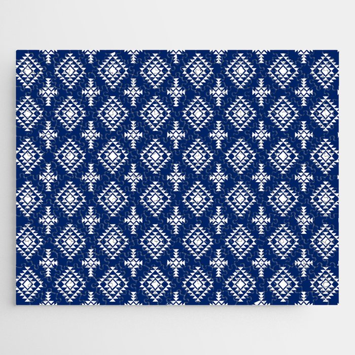 Blue and White Native American Tribal Pattern Jigsaw Puzzle