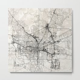USA, Tallahassee Black&White City Map Drawing Metal Print