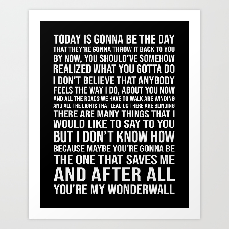 Wall Art | Wonderwall Song Lyric Print Poster Print Oasis