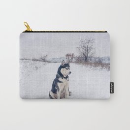 Bieyed Husky Dog Sitting On Snow  Carry-All Pouch