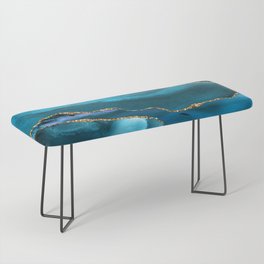 Abstract  Iceblue  And Gold Emerald Marble Landscape  Bench
