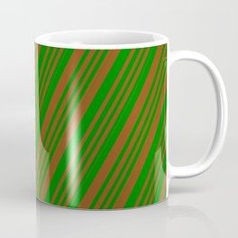 [ Thumbnail: Brown & Green Colored Stripes Pattern Coffee Mug ]