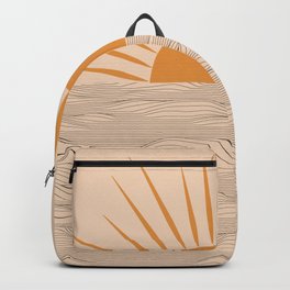 Modern abstract aesthetic background with sun and sea waves, sunset and sunrise illustration Backpack