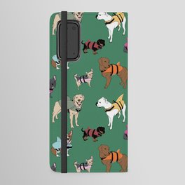 Dog Sharks (dogs in shark life-jackets) on green Android Wallet Case
