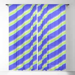 [ Thumbnail: Beige, Light Green, Sky Blue, Blue & Royal Blue Colored Pattern of Stripes Sheer Curtain ]
