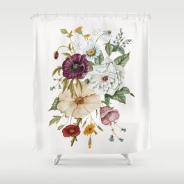 Colorful Wildflower Bouquet on White Shower Curtain