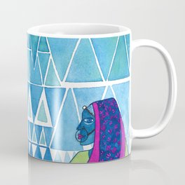 Mind Maze Coffee Mug | Surfacedesign, Artwork, Homedecor, Pattern, Blue, Woman, Graphic, Mindmaze, Fuchsia, Triangle 