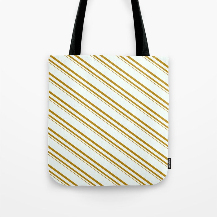 Mint Cream and Dark Goldenrod Colored Stripes Pattern Tote Bag