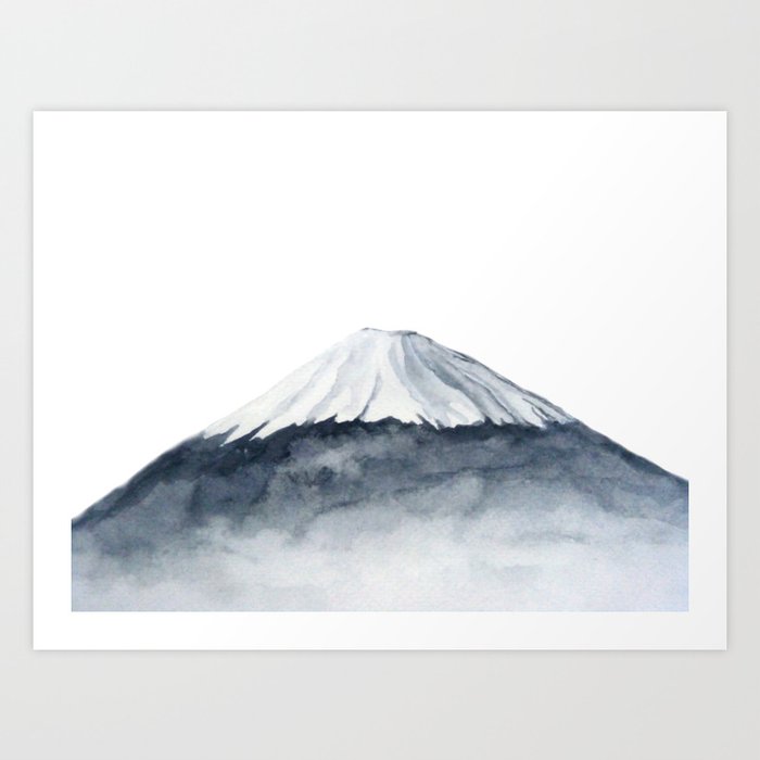 Hand drawn Japanese watercolor illustration. Sketch and watercolor  background with Fuji, sakura Stock Illustration