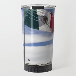 Mexico Photography - Mexican Flag Fluttering In The Wind Travel Mug