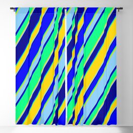 [ Thumbnail: Eyecatching Blue, Green, Yellow, Light Sky Blue & Dark Blue Colored Lines/Stripes Pattern Blackout Curtain ]