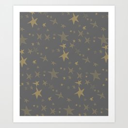 Antique Gray-Gold Stars Art Print | Stars, Abstract, Vintage, Pattern, Pop Art, Tags, Street Art, Cat, Concept, Davideboscarecci 