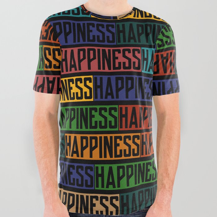 Happiness Colorful dark All Over Graphic Tee