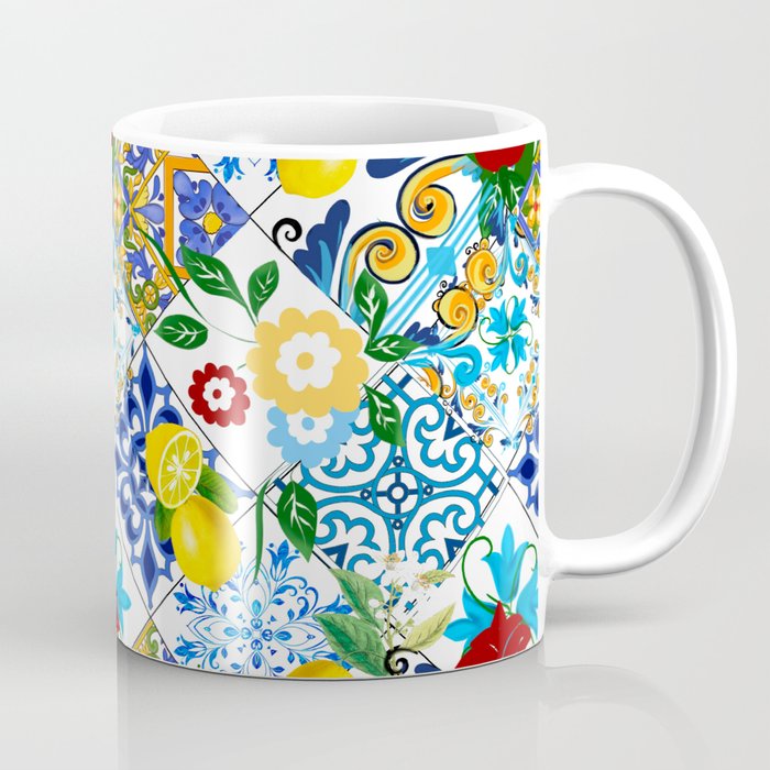 Tiles,mosaic,azulejo,quilt,Portuguese,majolica,lemons,citrus. Coffee Mug