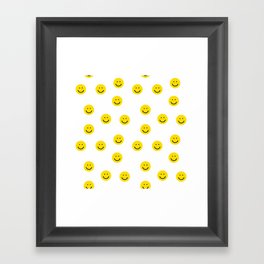 Smiley faces white yellow happy simple smiley pattern smile face kids nursery boys girls decor Framed Art Print